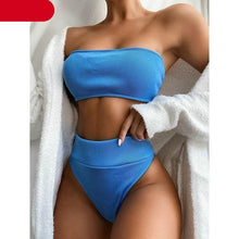 Load image into Gallery viewer, High Waist Bikinis Swimsuits Swimwear Women Black Strapless High Cut Bathing Suit Women  Beachwear Women's Scoop Neck Cut Out Front Lace Up Back High Cut One Piece Swimsuit
