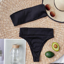 Load image into Gallery viewer, High Waist Bikinis Swimsuits Swimwear Women Black Strapless High Cut Bathing Suit Women  Beachwear Women's Scoop Neck Cut Out Front Lace Up Back High Cut One Piece Swimsuit
