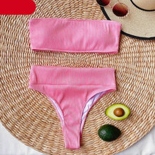 Load image into Gallery viewer, High Waist Bikinis Swimsuits Swimwear Women Black Strapless High Cut Bathing Suit Women  Beachwear Women's Scoop Neck Cut Out Front Lace Up Back High Cut One Piece Swimsuit
