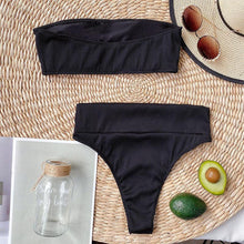 Load image into Gallery viewer, High Waist Bikinis Swimsuits Swimwear Women Black Strapless High Cut Bathing Suit Women  Beachwear Women's Scoop Neck Cut Out Front Lace Up Back High Cut One Piece Swimsuit
