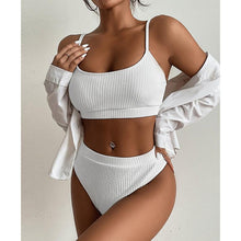 Load image into Gallery viewer, High Waist Bikinis Swimwear Women Push Up Swimsuits Solid High Waist Bikini Sets Sporty Two Pieces Swimsuit Scoop Neck Bathing Suits for Women Ribbed Bathing Suits High Cut Summer Beachwear
