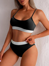 Load image into Gallery viewer, High Waist Bikinis Swimwear Women Push Up Swimsuits Solid High Waist Bikini Sets Sporty Two Pieces Swimsuit Scoop Neck Bathing Suits for Women Ribbed Bathing Suits High Cut Summer Beachwear
