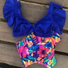 Load image into Gallery viewer, High Waist Ruffled Bikini Set Flounce Swimwear Women Two Pieces Swimsuit Swimsuit for Women Two Pieces Bathing Suits Tummy Control Flounce Top with High Waist Bottom Floral Beachwear V-neck Bathing Suit
