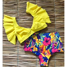 Load image into Gallery viewer, High Waist Ruffled Bikini Set Flounce Swimwear Women Two Pieces Swimsuit Swimsuit for Women Two Pieces Bathing Suits Tummy Control Flounce Top with High Waist Bottom Floral Beachwear V-neck Bathing Suit
