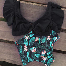 Load image into Gallery viewer, High Waist Ruffled Bikini Set Flounce Swimwear Women Two Pieces Swimsuit Swimsuit for Women Two Pieces Bathing Suits Tummy Control Flounce Top with High Waist Bottom Floral Beachwear V-neck Bathing Suit
