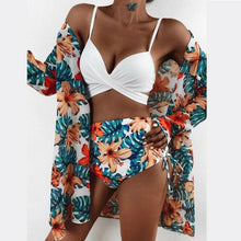 Load image into Gallery viewer, High-Waist Swimwear Set Summer Floral Print Bikini Swimsuit Beachwear Women  Push-Up Bathing Suit Tie Dye 3 Pieces Strings High Cut Bikini Set Bathing Suits
