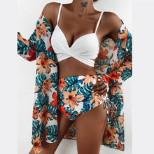 Load image into Gallery viewer, High-Waist Swimwear Set Summer Floral Print Bikini Swimsuit Beachwear Women  Push-Up Bathing Suit Tie Dye 3 Pieces Strings High Cut Bikini Set Bathing Suits
