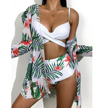 Load image into Gallery viewer, High-Waist Swimwear Set Summer Floral Print Bikini Swimsuit Beachwear Women  Push-Up Bathing Suit Tie Dye 3 Pieces Strings High Cut Bikini Set Bathing Suits
