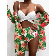 Load image into Gallery viewer, High-Waist Swimwear Set Summer Floral Print Bikini Swimsuit Beachwear Women  Push-Up Bathing Suit Tie Dye 3 Pieces Strings High Cut Bikini Set Bathing Suits
