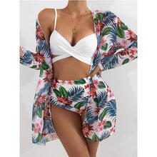 Load image into Gallery viewer, High-Waist Swimwear Set Summer Floral Print Bikini Swimsuit Beachwear Women  Push-Up Bathing Suit Tie Dye 3 Pieces Strings High Cut Bikini Set Bathing Suits
