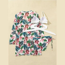 Load image into Gallery viewer, High-Waist Swimwear Set Summer Floral Print Bikini Swimsuit Beachwear Women  Push-Up Bathing Suit Tie Dye 3 Pieces Strings High Cut Bikini Set Bathing Suits
