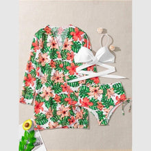 Load image into Gallery viewer, High-Waist Swimwear Set Summer Floral Print Bikini Swimsuit Beachwear Women  Push-Up Bathing Suit Tie Dye 3 Pieces Strings High Cut Bikini Set Bathing Suits
