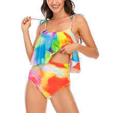 Load image into Gallery viewer, High Waist Swimwear Women Bikinis Swimsuit Leaf Print Bathing Suits Ruffle Tropical Beachwear Plus Size Two Piece Sport Halter Bikini Swimsuit Ruffles  Printed Swimwear Quick Dry Bathing Suit Set Beachwear
