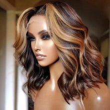Load image into Gallery viewer, Highlight Wig Human Hair Wigs Short Bob Wig For Black Women T Part Brazilian Pre Plucked With Baby Hair Body Wave Lace Front Wigs For Black Women Cosplay Wigs For Women
