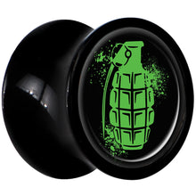 Load image into Gallery viewer, Black Acrylic Green Grenade Saddle Plug Set 0G
