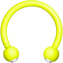 Load image into Gallery viewer, 16G Clear Gem Yellow Glow in the Dark Horseshoe Circular Barbell
