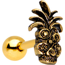 Load image into Gallery viewer, 1/4 Gold PVD Steampunk Tiki Skull Headdress Cartilage Tragus Earring
