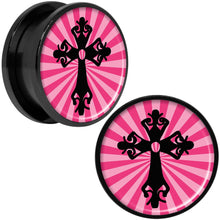 Load image into Gallery viewer, Pink Black Radiant Cross Black Anodized Screw Fit Plug Set 20mm
