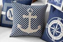 Load image into Gallery viewer, Home Decorative Pillows Mediterranean Pillow Cover Blue Anchor Navigation Compass Sailboat Pillowcase Decorative Cushion Cover For Home Cover Sea Blue Compass Marine Ship Linen Pillow Case Cushion Cover 45x45CM
