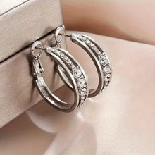Load image into Gallery viewer, Hoop Earrings Inlaid Shiny Rhinestone For Ladies

