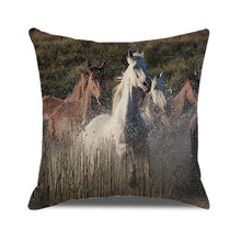 Load image into Gallery viewer, Horse Pattern Pillow Cover Running Horses Cotton Linen Square Cushion Cover Standard Pillowcase for Men Women Home Decorative Sofa Armchair Bedroom Livingroom Farmhouse 45x45CM
