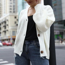 Load image into Gallery viewer, Hot Look Stylish Women's Knitted Cardigans Sweater Fashionable Autumn Long Sleeve Loose Coat Casual Button Thick V Neck Solid Female Tops
