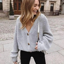 Load image into Gallery viewer, Hot Look Stylish Women's Knitted Cardigans Sweater Fashionable Autumn Long Sleeve Loose Coat Casual Button Thick V Neck Solid Female Tops
