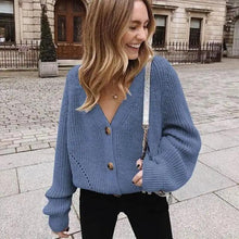 Load image into Gallery viewer, Hot Look Stylish Women's Knitted Cardigans Sweater Fashionable Autumn Long Sleeve Loose Coat Casual Button Thick V Neck Solid Female Tops
