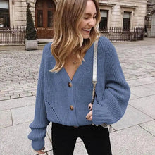 Load image into Gallery viewer, Hot Look Stylish Women's Knitted Cardigans Sweater Fashionable Autumn Long Sleeve Loose Coat Casual Button Thick V Neck Solid Female Tops
