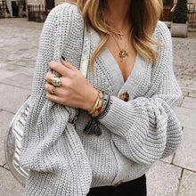 Load image into Gallery viewer, Hot Look Stylish Women's Knitted Cardigans Sweater Fashionable Autumn Long Sleeve Loose Coat Casual Button Thick V Neck Solid Female Tops
