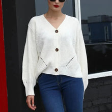 Load image into Gallery viewer, Hot Look Stylish Women's Knitted Cardigans Sweater Fashionable Autumn Long Sleeve Loose Coat Casual Button Thick V Neck Solid Female Tops
