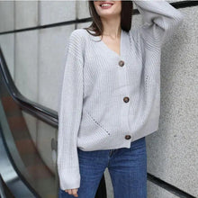 Load image into Gallery viewer, Hot Look Stylish Women's Knitted Cardigans Sweater Fashionable Autumn Long Sleeve Loose Coat Casual Button Thick V Neck Solid Female Tops
