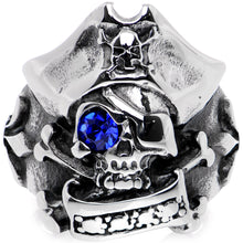 Load image into Gallery viewer, Blue Gem Scary Eyed Pirate Finger Ring
