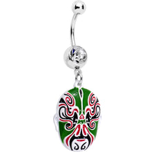 Load image into Gallery viewer, Clear Gem Green Red Samurai Warrior Mask Dangle Belly Ring
