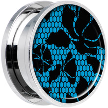 Load image into Gallery viewer, Blue Floral Lace Steel Screw Fit Plug Set 20mm
