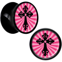 Load image into Gallery viewer, Black Acrylic Pink Black Radiant Cross Saddle Plug Set 00G
