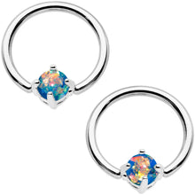 Load image into Gallery viewer, 14G Blue Green Faux Opal Captive Ring Barbell Nipple Ring Set
