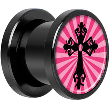 Load image into Gallery viewer, Pink Black Radiant Cross Black Anodized Screw Fit Plug Set 00G
