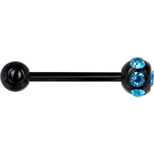 Load image into Gallery viewer, Aqua CZ Gem Black Titanium IP Barbell Tongue Ring

