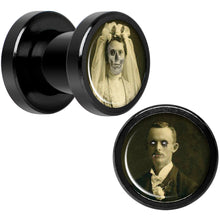 Load image into Gallery viewer, Undead Bride and Groom Halloween Black Anodized Plug Set 2G
