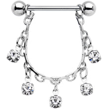 Load image into Gallery viewer, 14G 5/8 Clear Gem Chain Drop Dangle Nipple Ring Set
