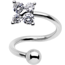 Load image into Gallery viewer, Clear CZ Gem Flower Cluster Spiral Twister Top Mount Belly Ring
