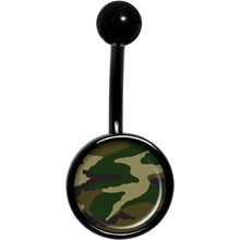 Load image into Gallery viewer, Woodland Camo Print Black Belly Ring
