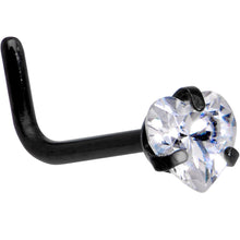 Load image into Gallery viewer, 20G 1/4 Clear Heart 3mm CZ Gem Black IP L-Shape Nose Ring
