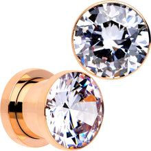 Load image into Gallery viewer, Clear CZ Gem Rose Gold PVD Glitzy Screw Fit Tunnel Plug Set
