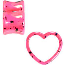 Load image into Gallery viewer, Black Speckled Pink Acrylic Heart Saddle Plug Set 4mm to 20mm
