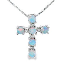 Load image into Gallery viewer, Opal Diamond Cross Religious Pendant 10KT White Gold
