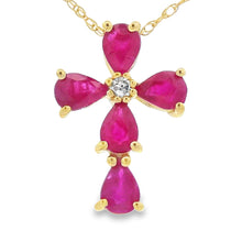 Load image into Gallery viewer, Ruby Diamond Cross Religious Pendant 10KT Yellow Gold
