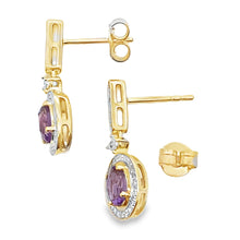Load image into Gallery viewer, .93ct Amethyst Diamond Dangle Earrings 10KT Yellow Gold
