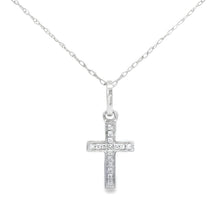 Load image into Gallery viewer, .05ct Diamond Cross Religious Pendant 14KT White Gold
